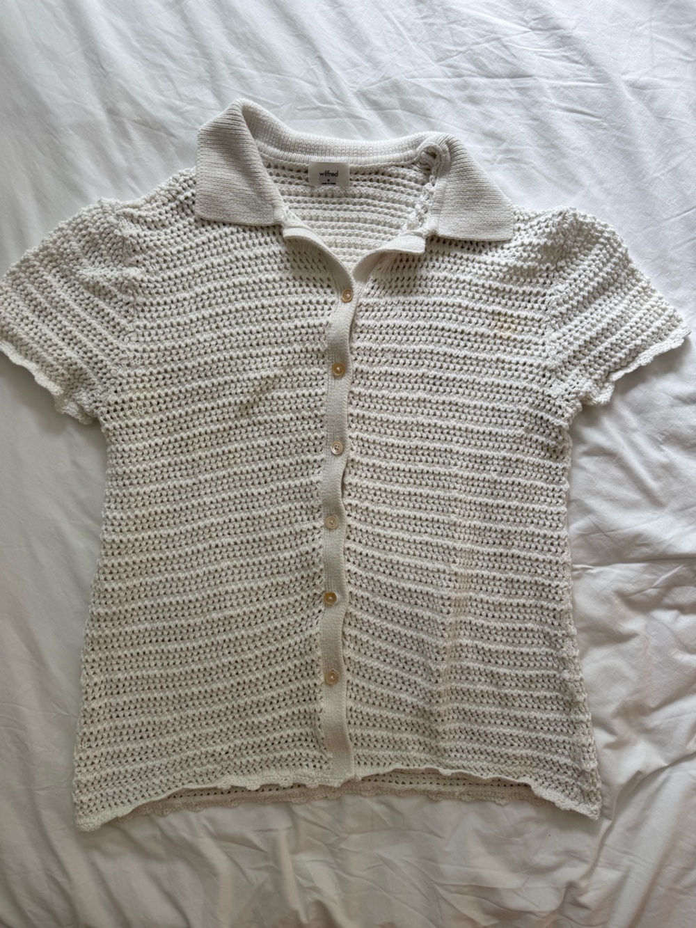 White Aritzia Wilfred Notting Sweater - Crochet Button Down